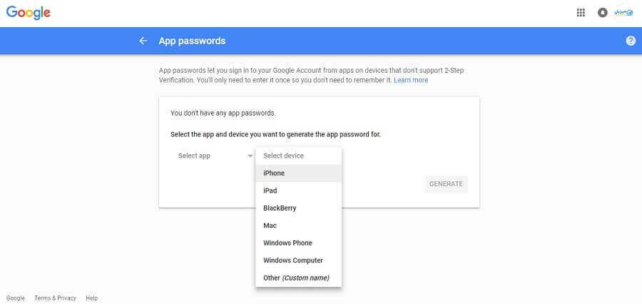 آموزش فعال کردن قابلیت App Password گوگل