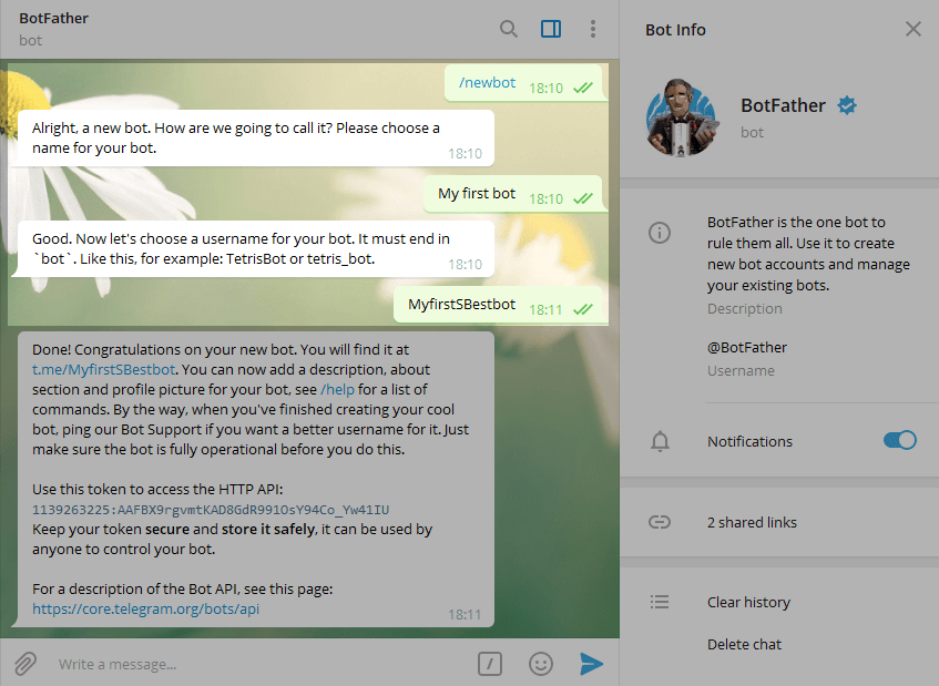 ساخت توکن برای ربات تلگرام